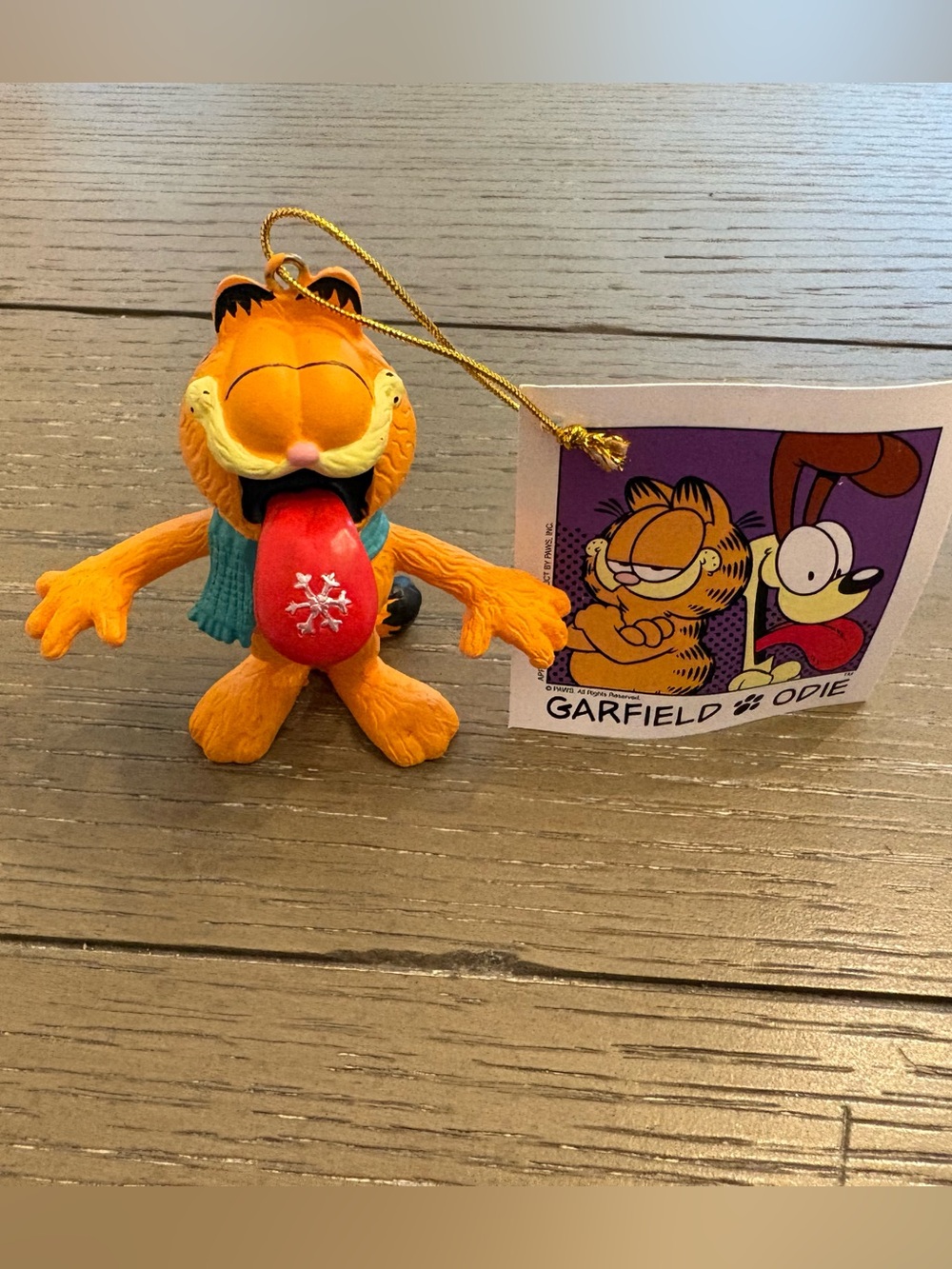 Kurt Adler Garfield Ornament in Orange with Red Tongue and Blue Scarf